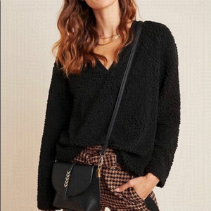NWT-Anthro-“Sunday in Brooklyn” Edie Sherpa Black Pullover Sweater